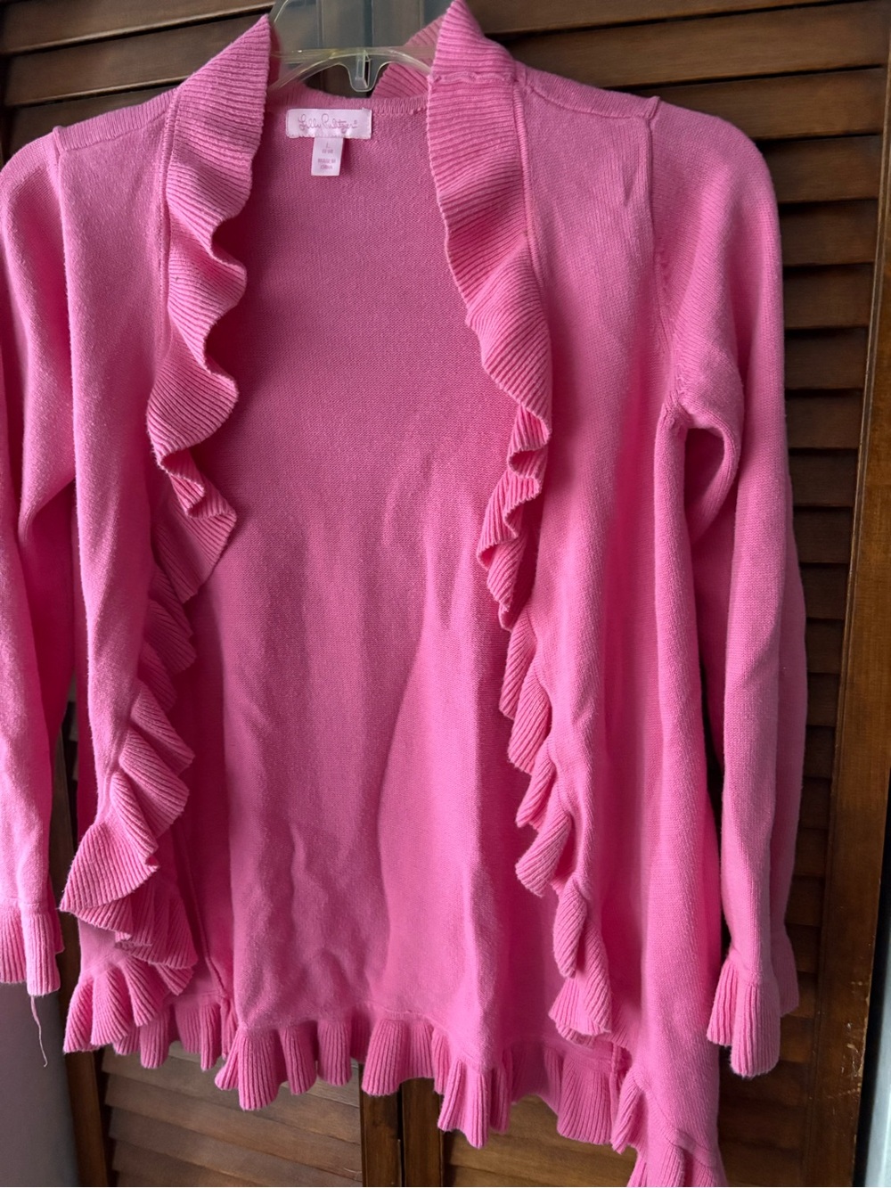 Lilly Pulitzer Bright Pink Ruffle-Trim Open Cardigan